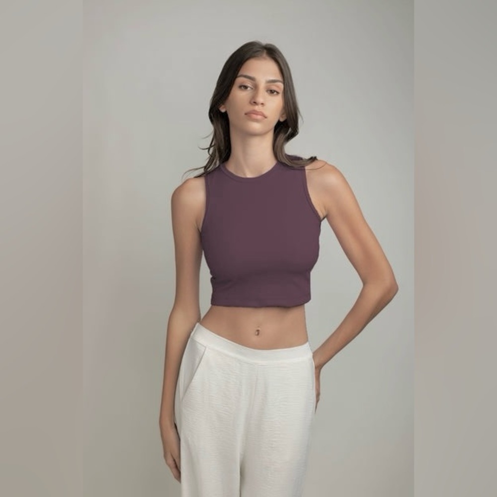 Yogalicious Dusty Plum Fitted Sleeveless Crop Tank Top - BUTTERY SOFT COZY